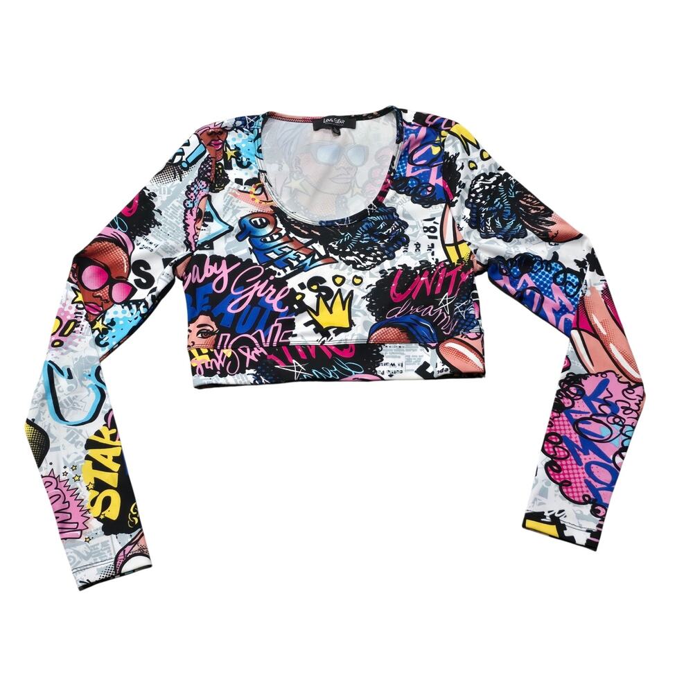 Love Star Pop Art Graffiti Cropped Long Sleeve Shirt Crop Top Queen